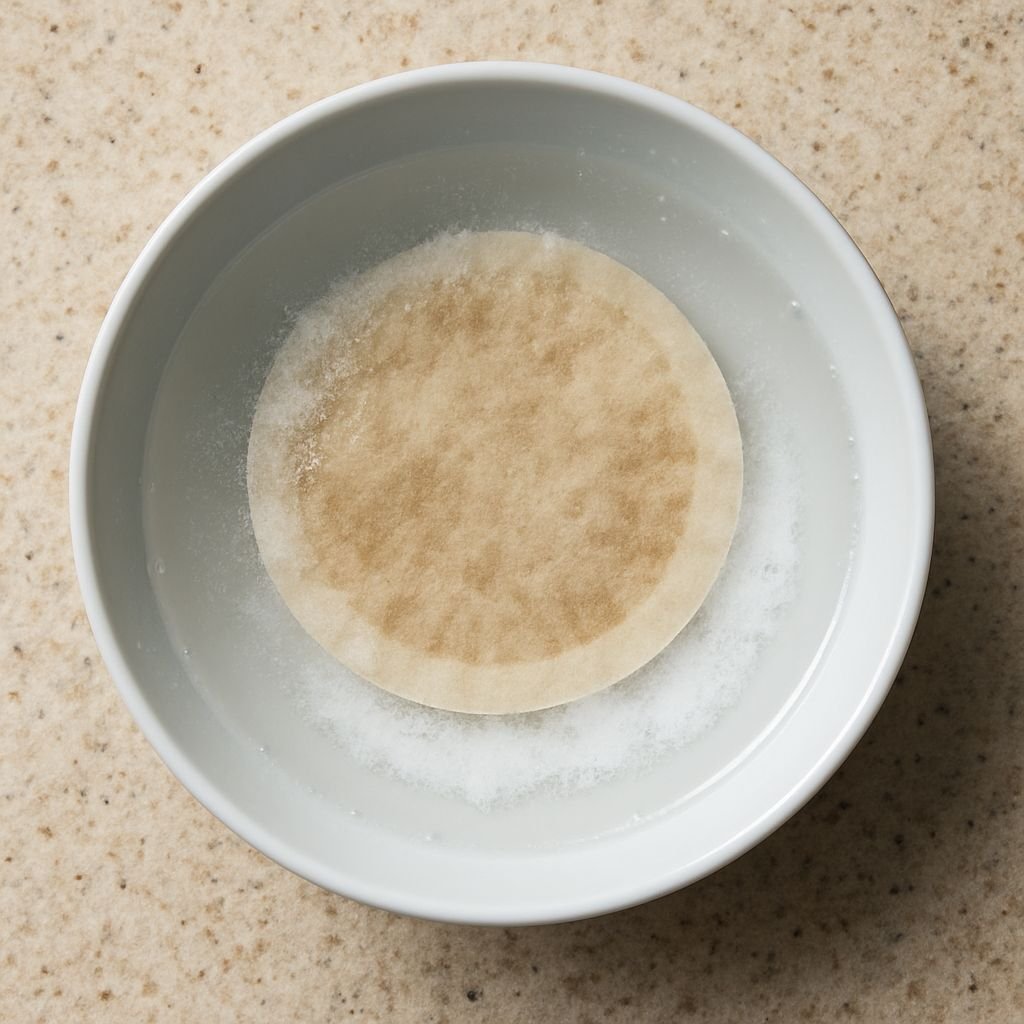 Felt filter soaking in baking soda solution