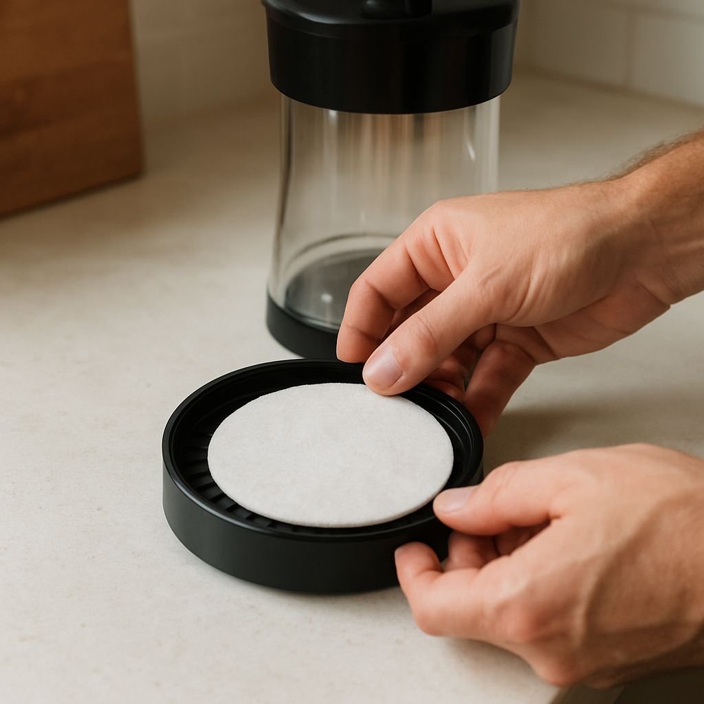 Installing a new felt filter into the brewer