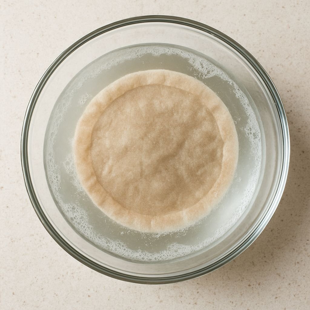 Felt filter soaking in a baking soda solution