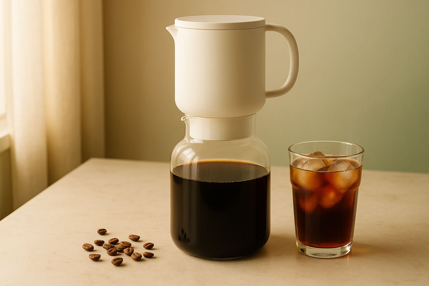 Toddy Cold Brew System brewing on a kitchen counter with morning light