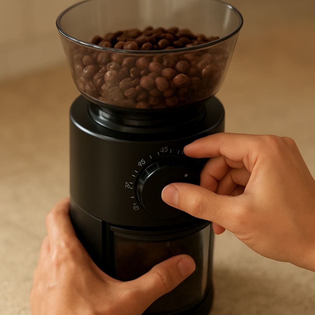 Adjusting a burr grinder to a coarse setting for cold brew coffee
